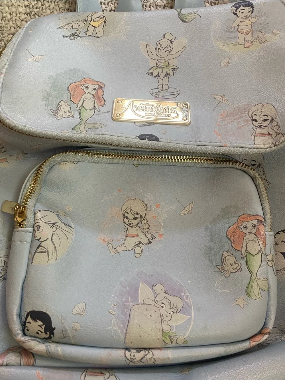 Disney Store Animators Collection Backpack Faux Leather Blue Baby Princess Ariel
